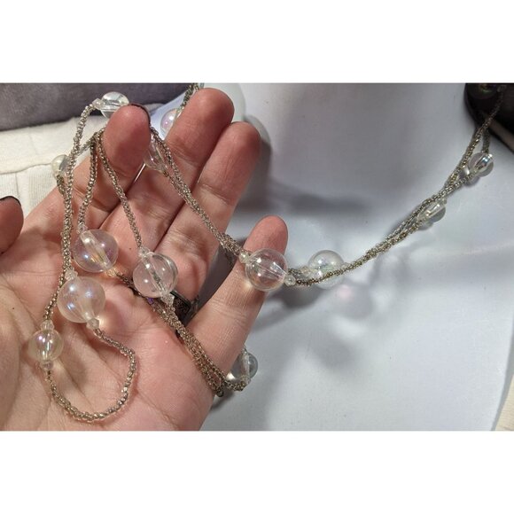 Clear Beaded Aurora Borealis Shimmer Necklace - Picture 3 of 6